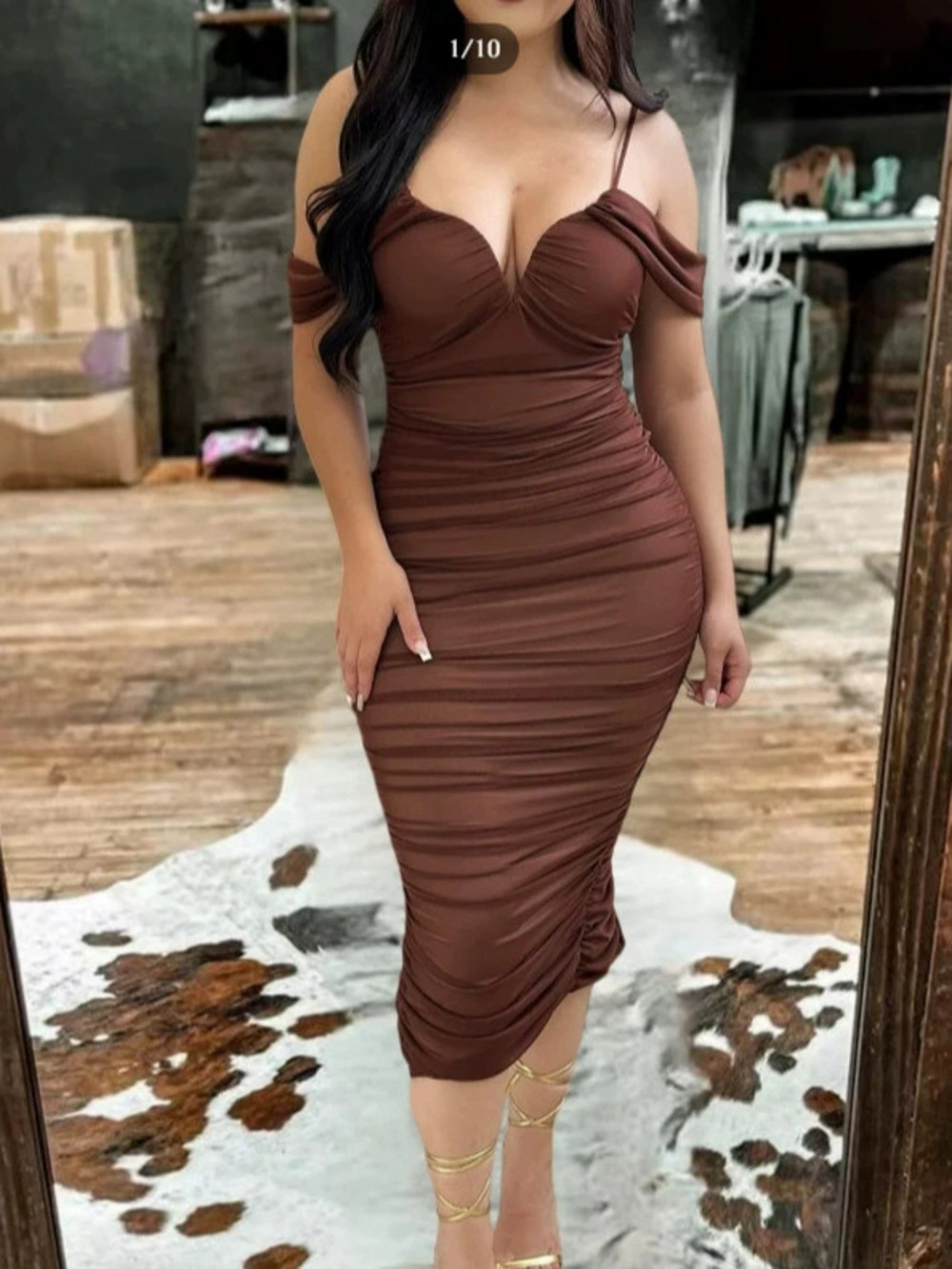ZARA Spaghetti Strap Bustier Sexy Bodycon Pleated Solid Color Dress